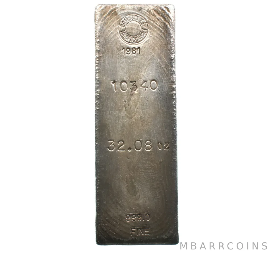 32.08 Oz Silver Bar Homestake Mining Company 1981 Vintage Poured a8060