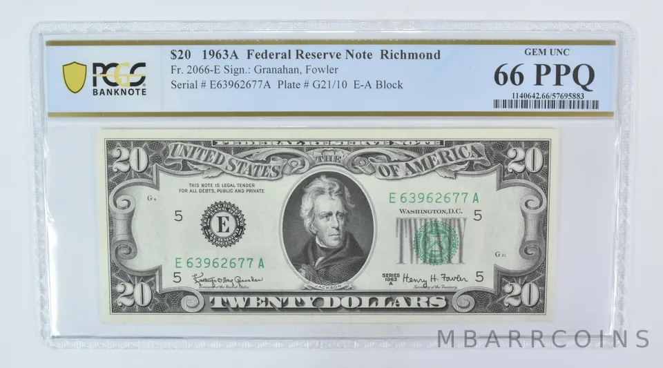 1963 A $20 Richmond VA FRN Fr#2066-E Gem Unc 66 PPQ PCGS a5992