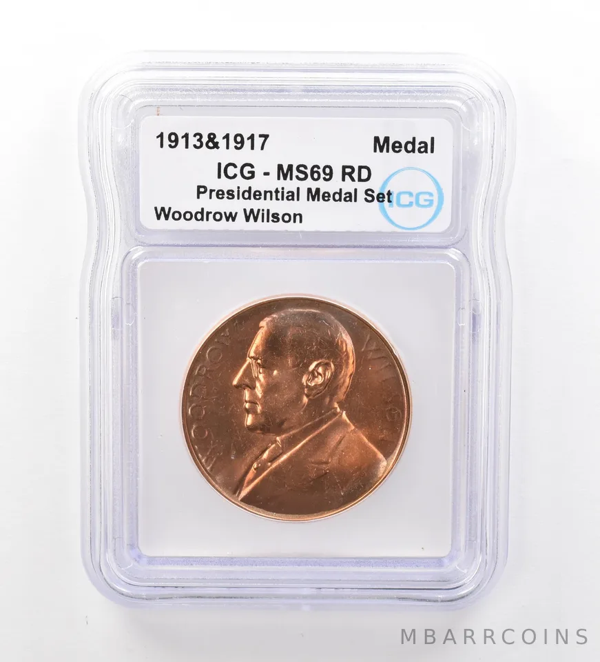 (1913&1917) Presidential Medal Set Wilson MS69 RD ICG Peripheral Tone a2001
