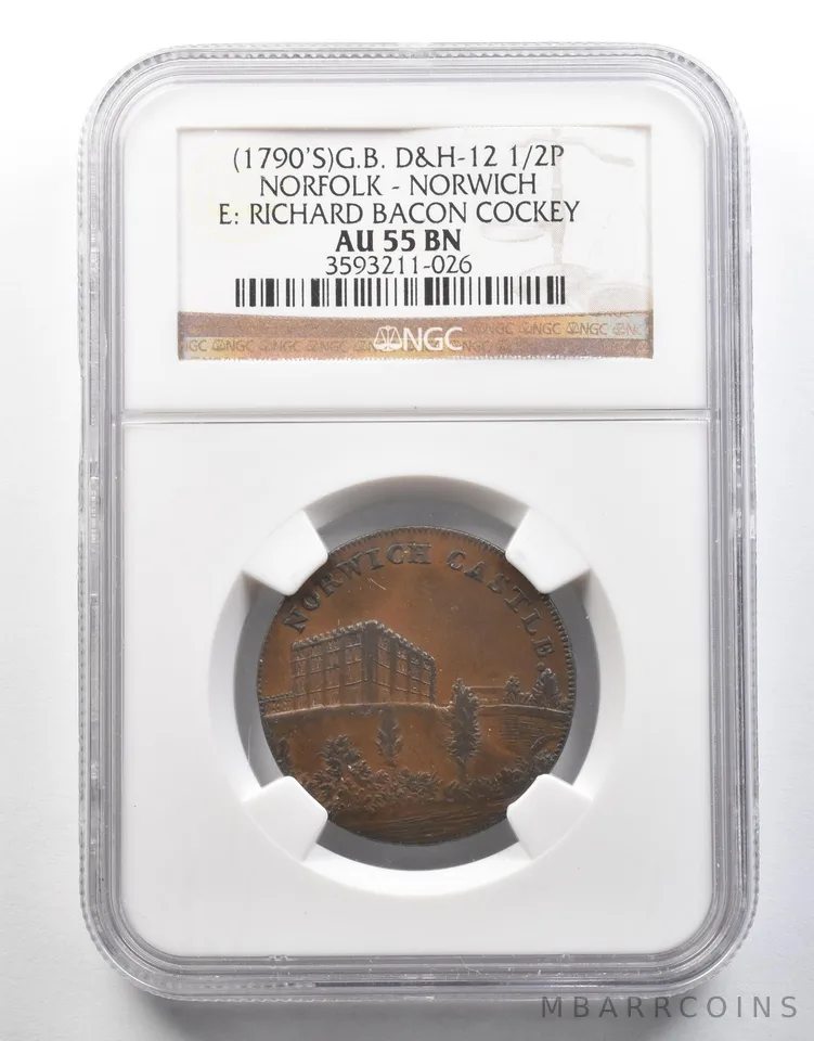 (1790s) Great Britain D&H-12 1/2 Penny Norfolk-Norwich Cockey AU55 BN NGC a4032