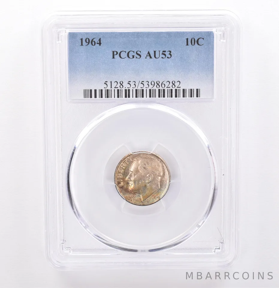 1964 Roosevelt Dime AU53 PCGS Beautiful Tone *9313