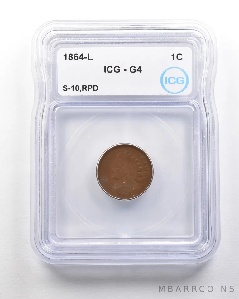1864-L Indian Head Cent Mint Error S-10 RPD G4 ICG *1743