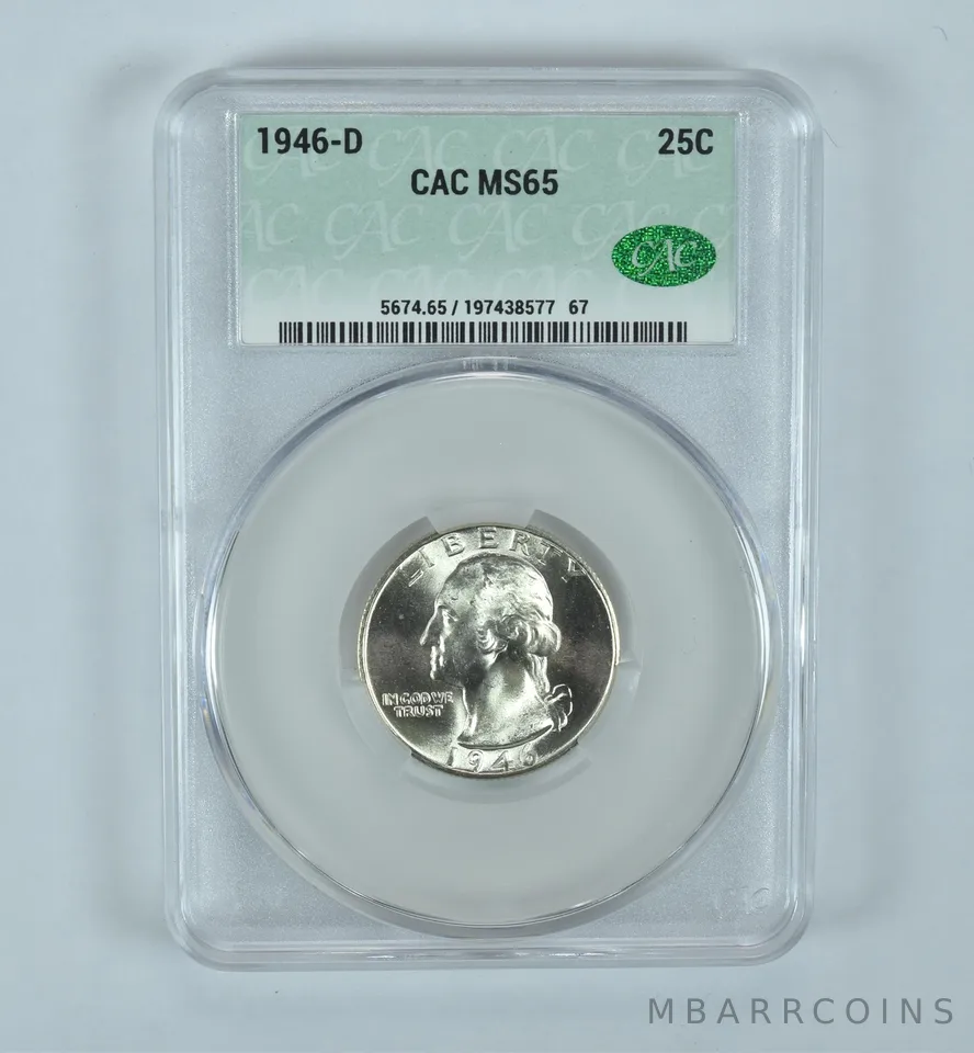 1946-D Washington Quarter MS65 CAC CACg
