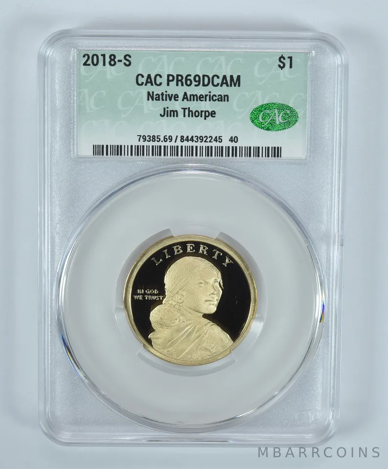 2018-S Sacagawea $1 Jim Thorpe PR69 DCAM CAC CACg