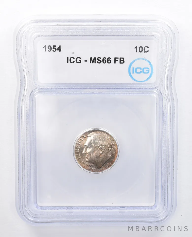 1954 Roosevelt Dime MS66 FB ICG Beautiful Tone *7595