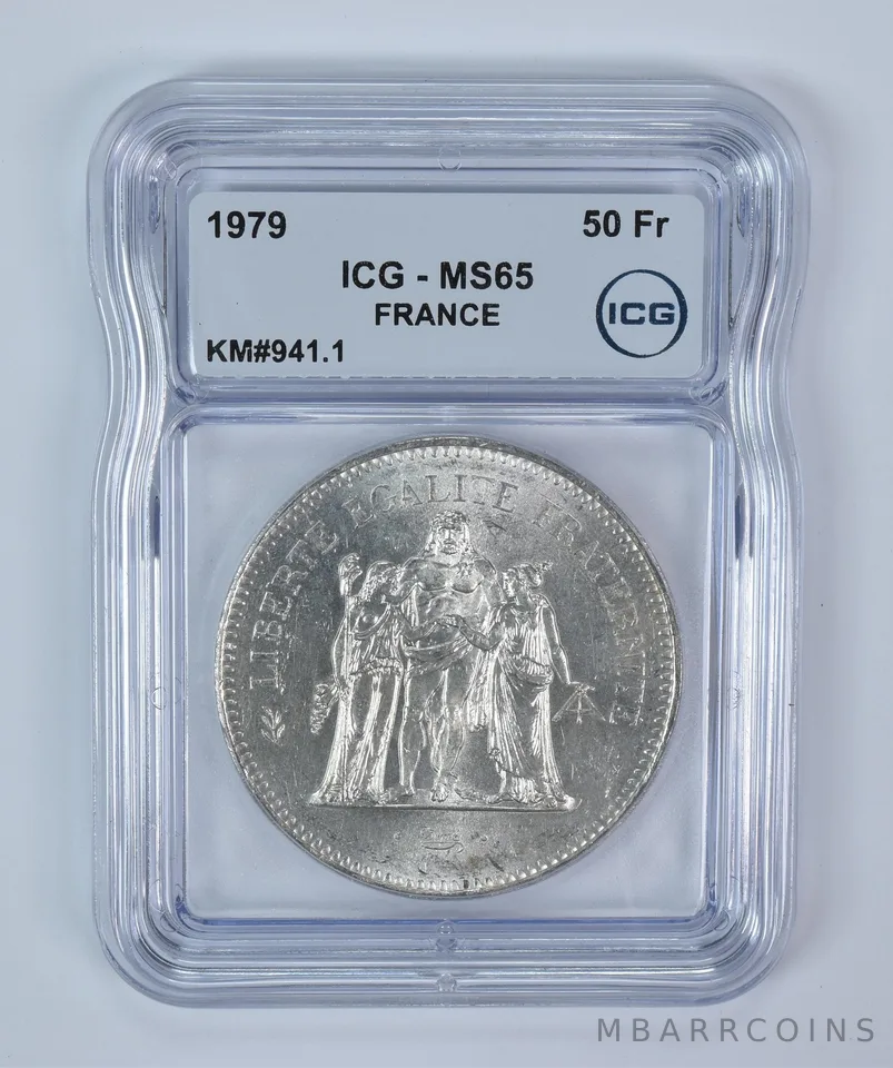 1979 France 50 Francs Silver KM#941.1 MS65 ICG