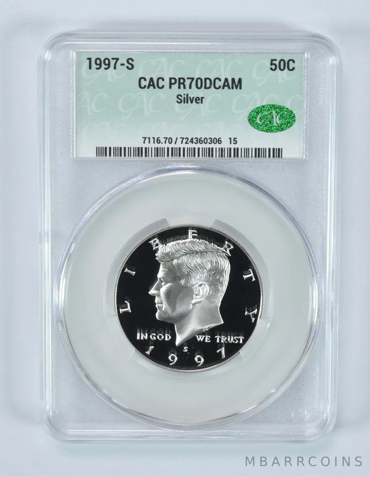 1997-S Kennedy Half Dollar Silver PR70 DCAM CAC CACg