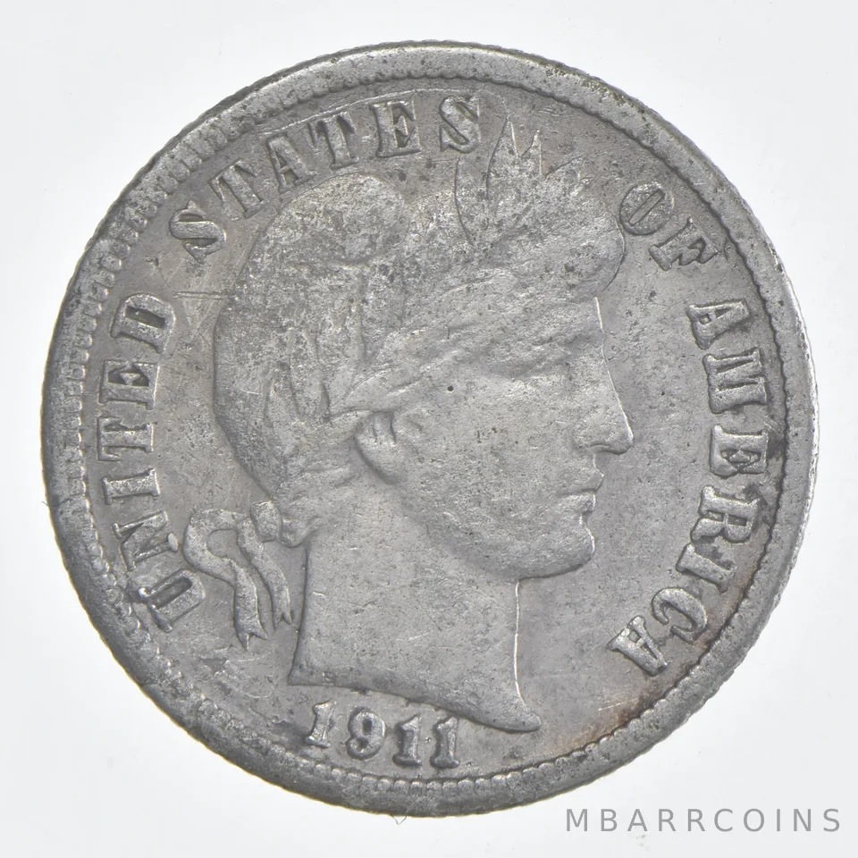1911-S Barber Dime 90% Silver FINE Condition