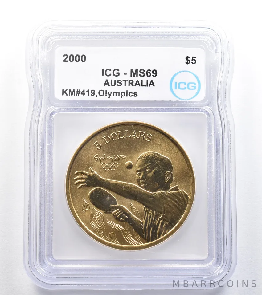 2000 Australia 5 Dollar Sydney Olympics Table Tennis KM#419 MS69 ICG *7903