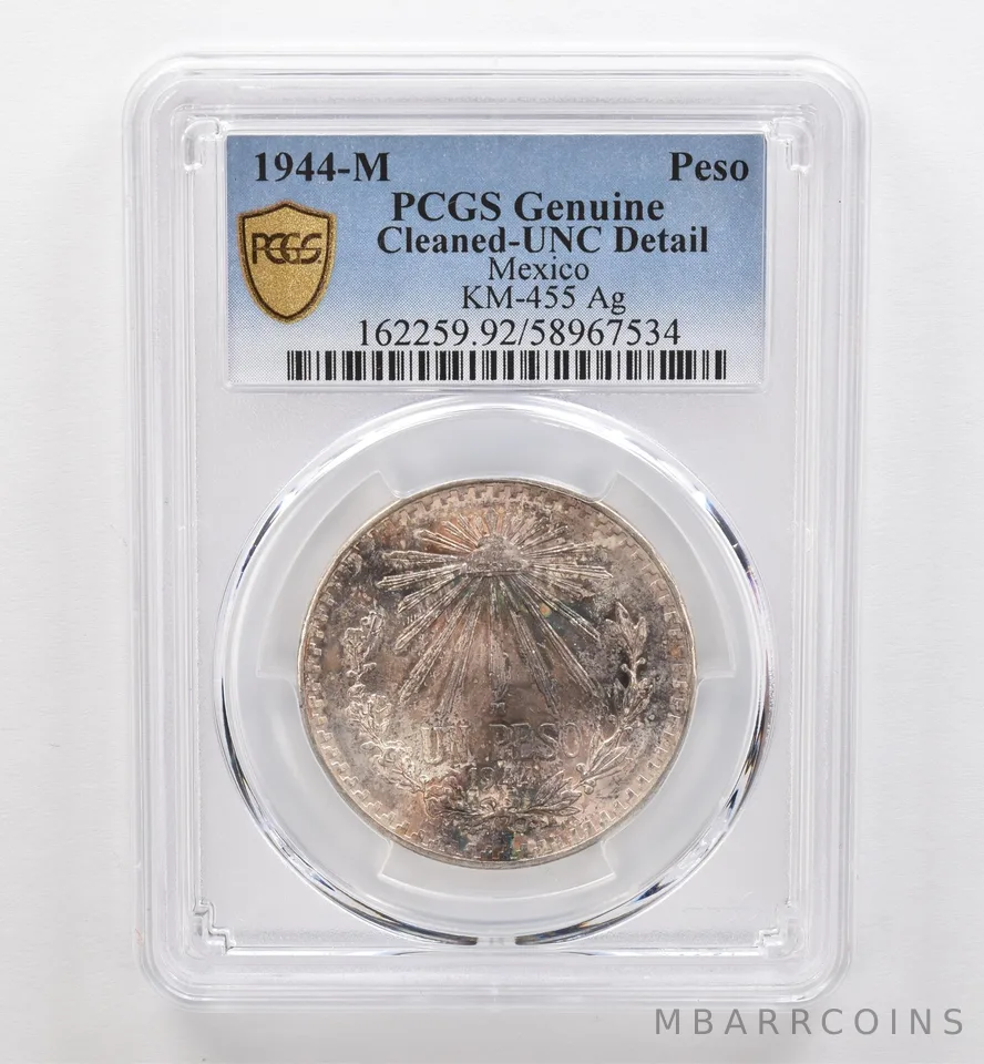 1944 M Mexico Peso Silver Unc Detail KM-455 Genuine PCGS Beautiful Tone *9276