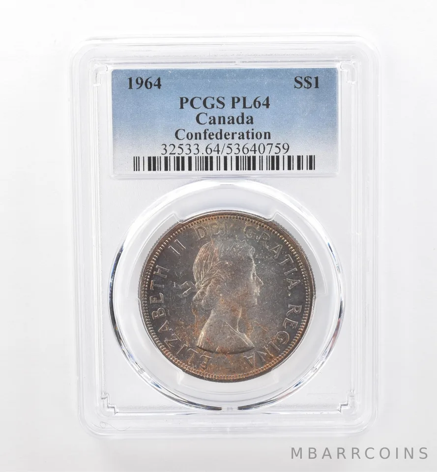 1964 Canada 1 Dollar Silver Confederation PL64 PCGS Beautiful Tone *1930