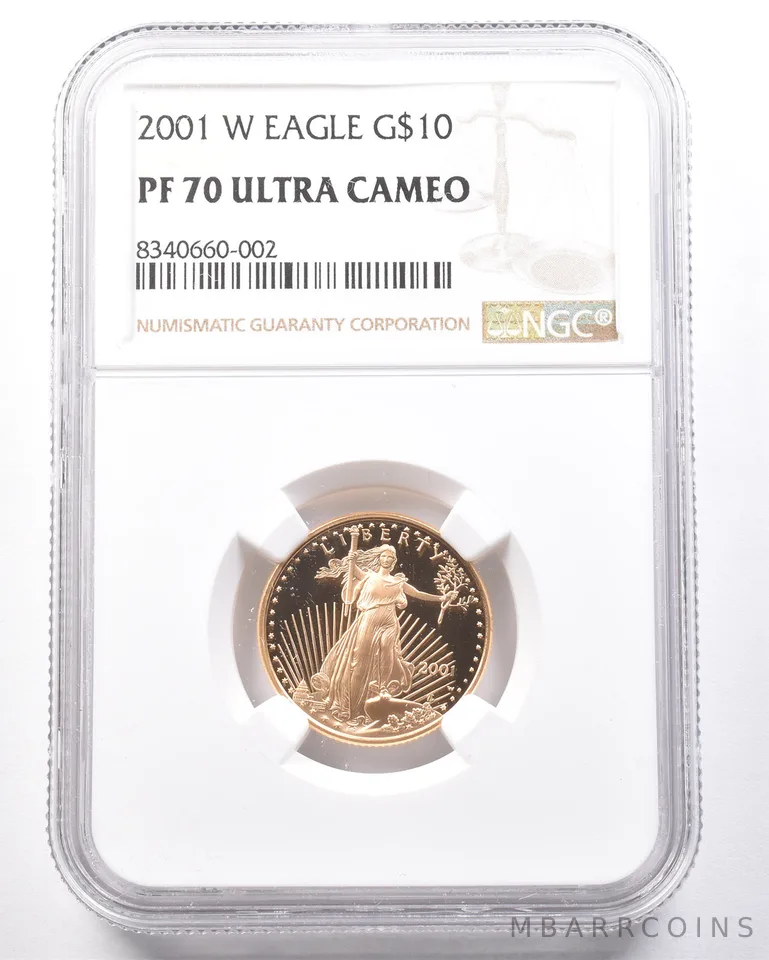 2001-W $10 American Gold Eagle 1/4 Oz Gold PF70 UCAM NGC