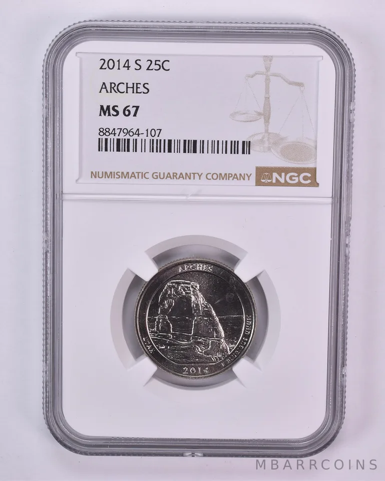 2014-S Washington Quarter ATB Arches MS67 NGC Brown Label