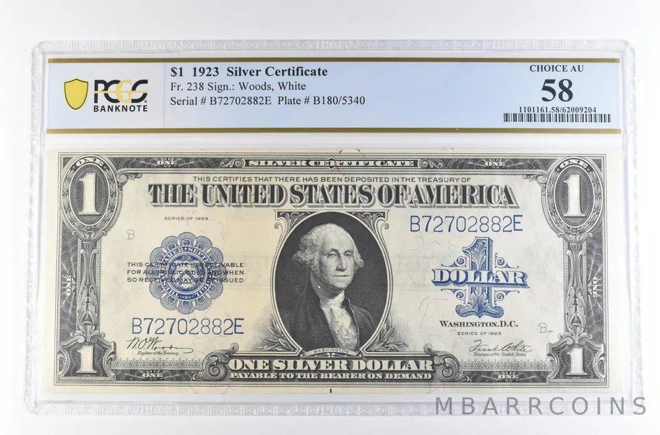 1923 $1 Silver Certificate Large Note Fr#238 Choice AU 58 PCGS *2348