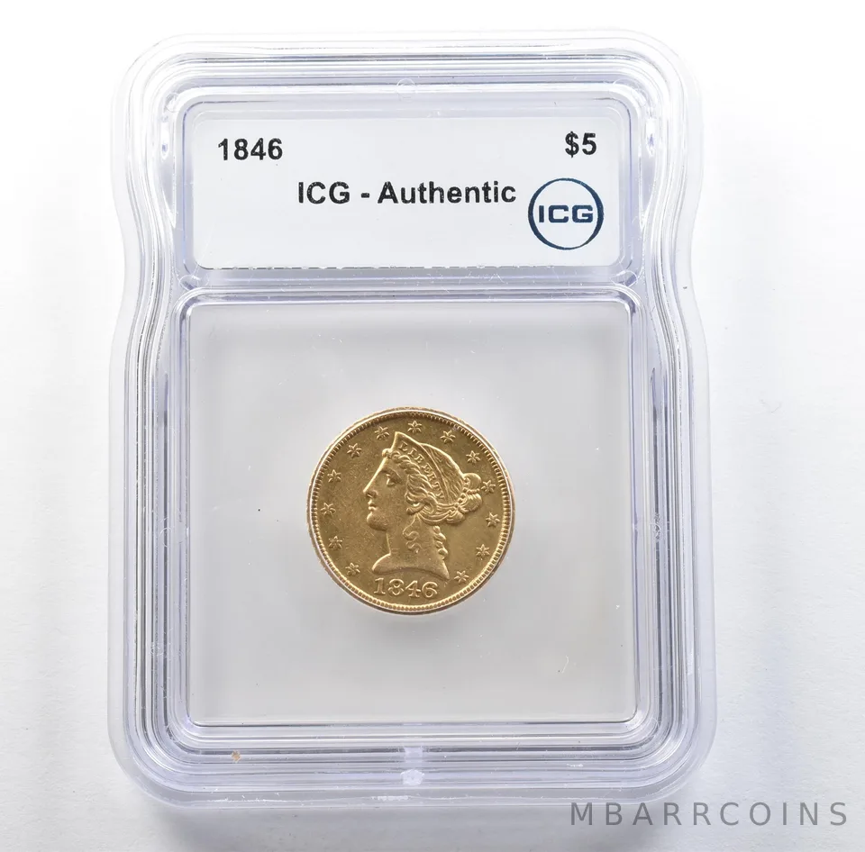 1846 $5 Liberty Head Gold Half Eagle Authentic ICG *3078