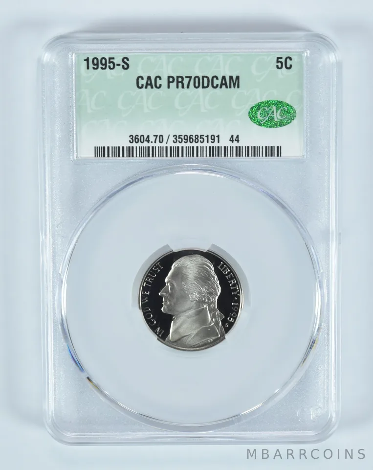 1995-S Jefferson Nickel PR70 DCAM CAC CACg