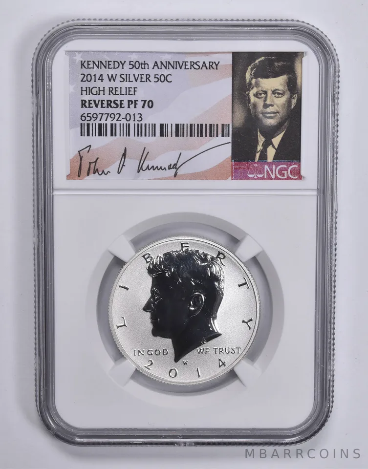 2014-W HR Kennedy Half Dollar SILVER Reverse Proof PF70 NGC Sig Lbl