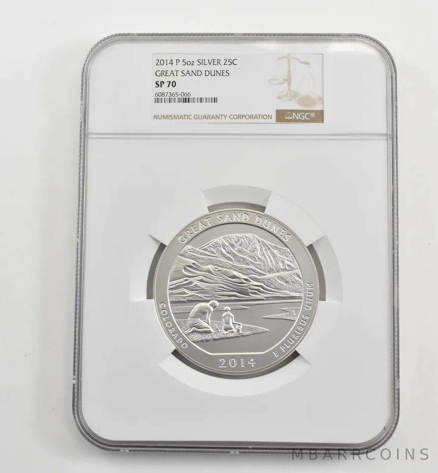 2014-P 5 Oz Silver Quarter ATB Great Sand Dunes SP70 NGC *1692