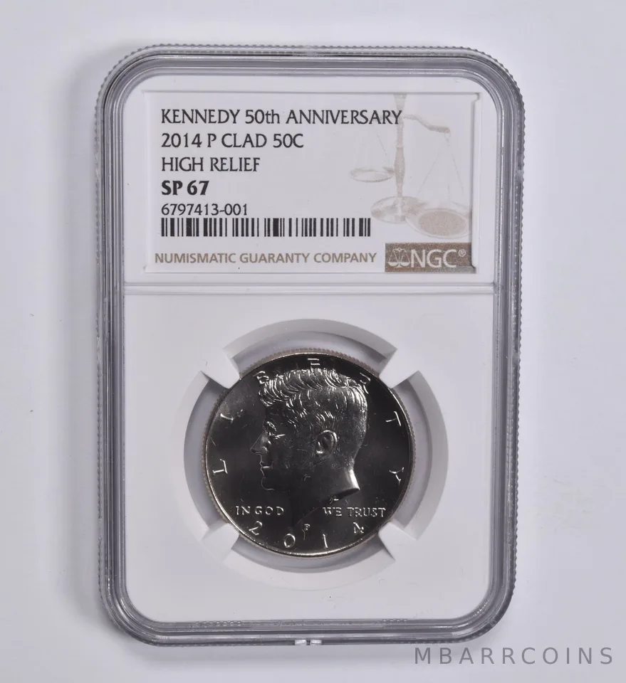 2014-P Kennedy Half Dollar CLAD 50th Anniversary SP67 High Relief NGC Brown Lbl