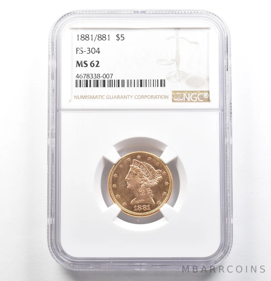 1881/1881 $5 Liberty Head Gold Half Eagle FS-304 MS62 NGC *0615