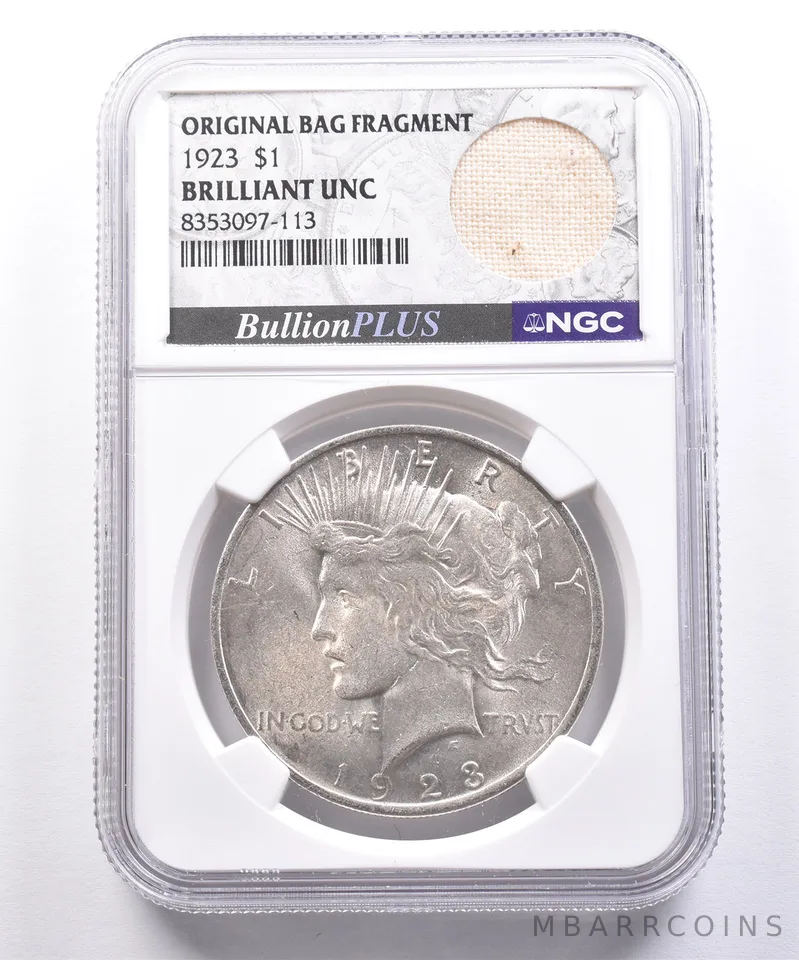 1923 Peace Silver Dollar Original Bag Fragment BU NGC