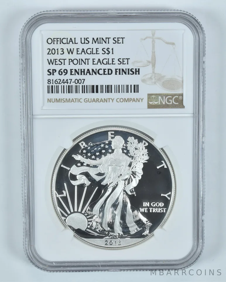 2013-W American Silver Eagle West Point Eagle Set Enhanced Finish SP69 NGC