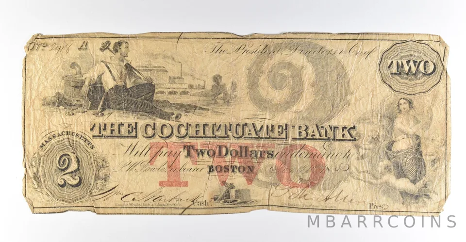 1850 $2 Boston MA Cochituate Bank Obsolete Note *8417