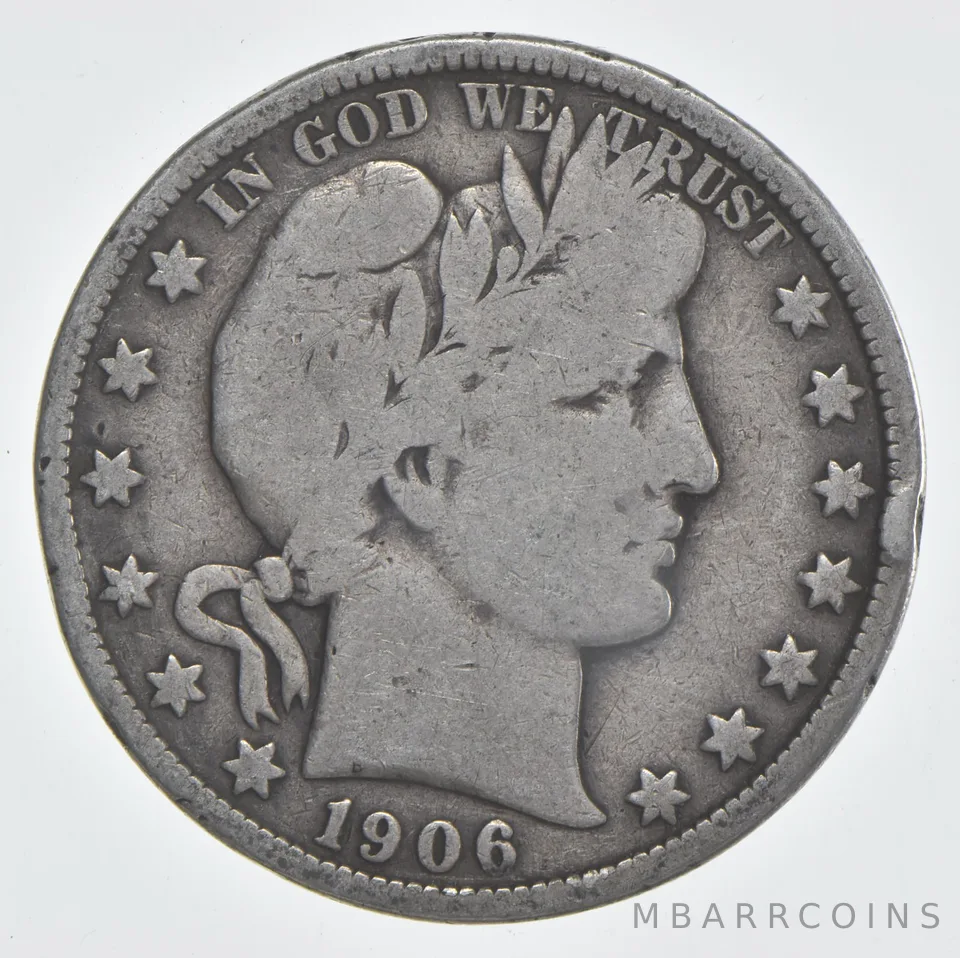 1906-S Barber Half Dollar 90% Silver VG Condition