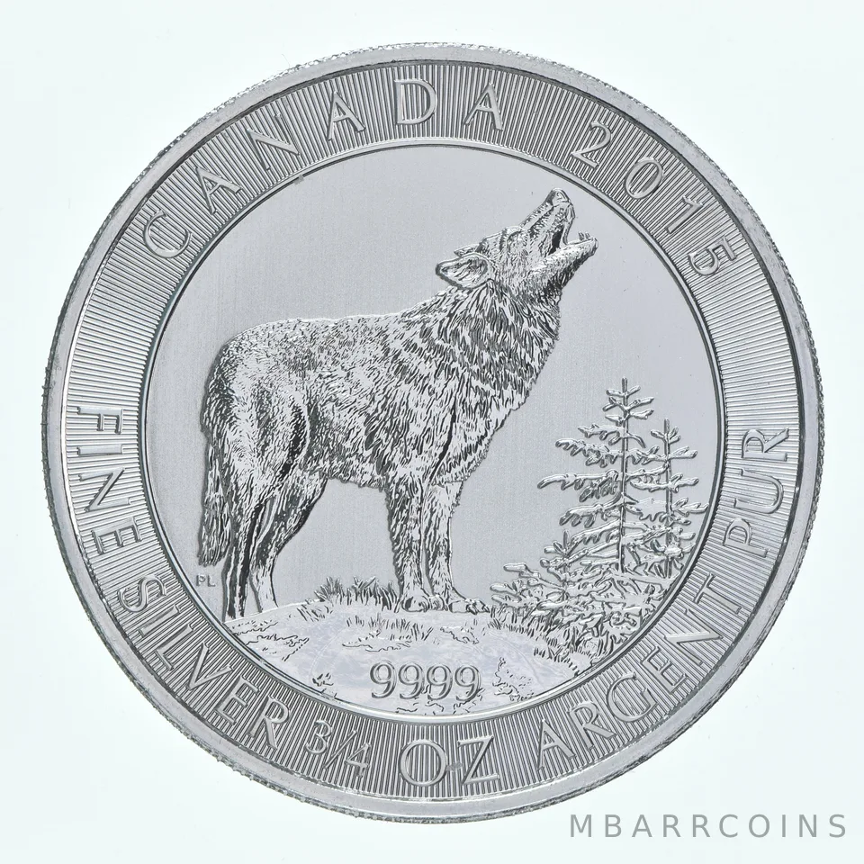 2015 Canada 2 Dollars Silver Wolf 3/4 Oz Silver