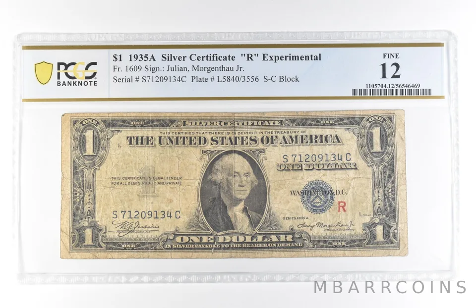 1935 A $1 Silver Certificate R Experimental Fr#1609 Fine 12 PCGS *5829