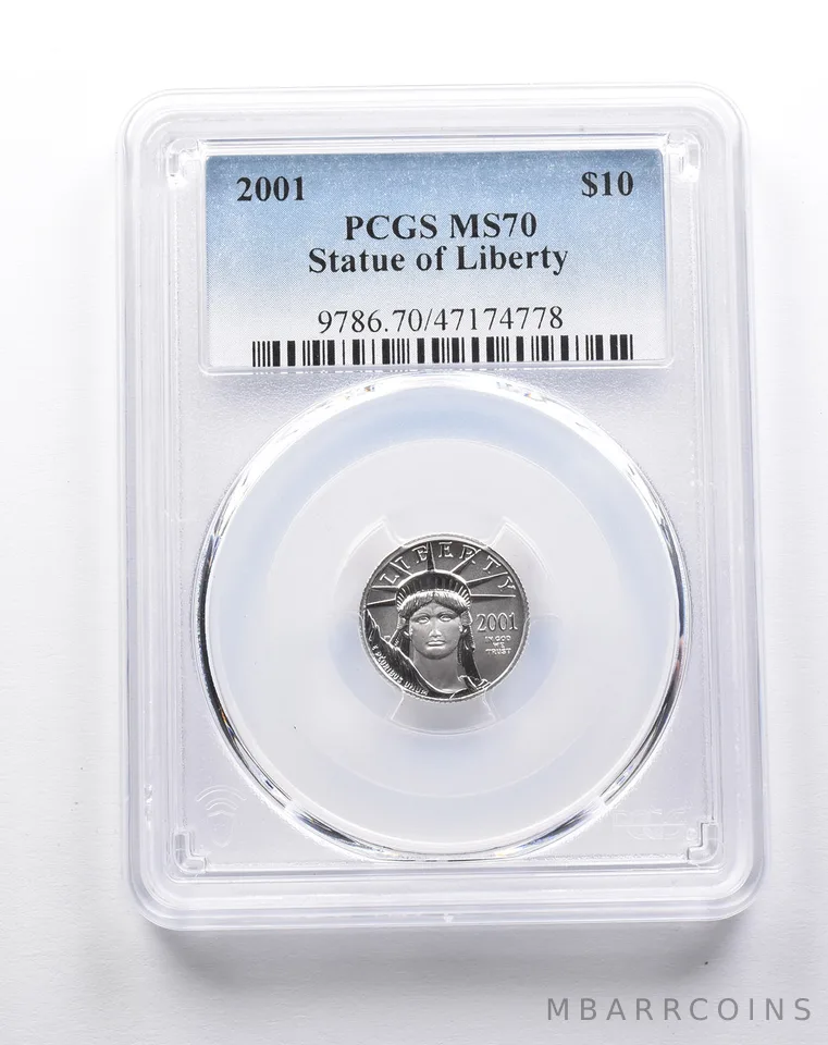 MS70 2001 $10 American Platinum Eagle 1/10 Oz Platinum PCGS *7989