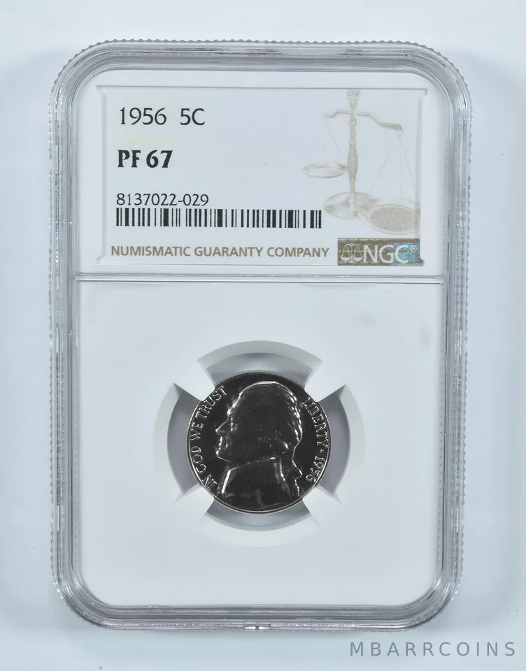 1956 Jefferson Nickel PF67 NGC Brown Label