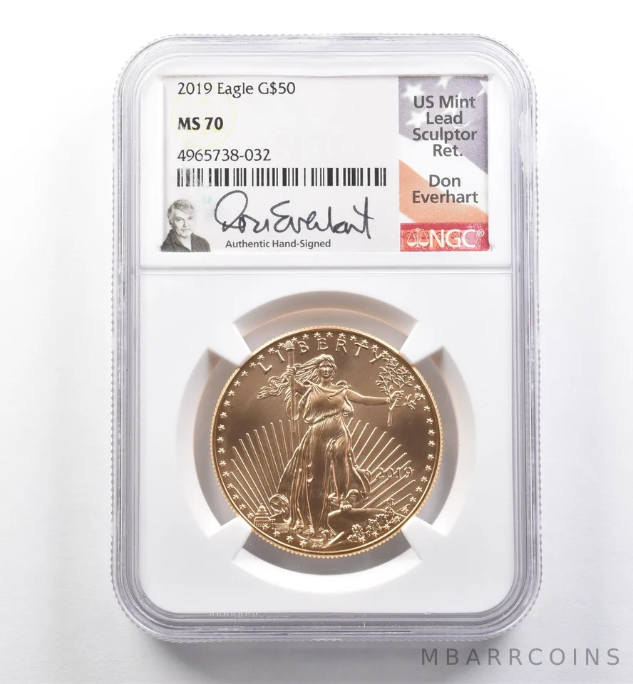 2019 $50 American Gold Eagle Don Everhart 1 Oz Gold MS70 NGC *6048