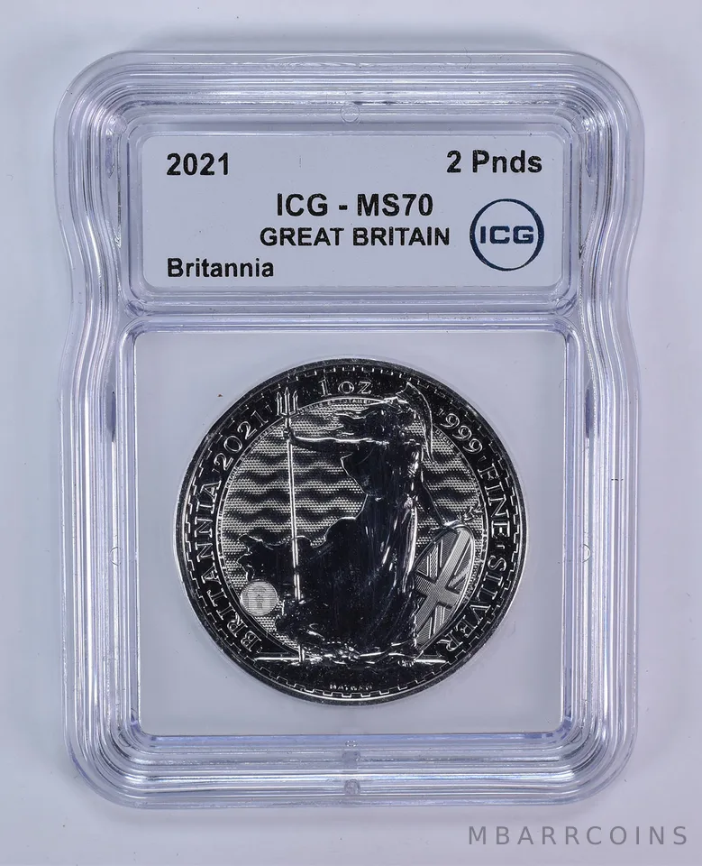 2021 Great Britain 2 Pound Silver Britannia MS70 ICG