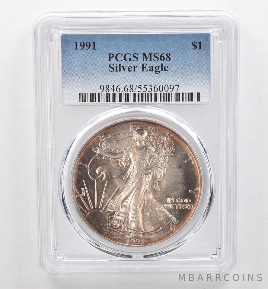1991 American Silver Eagle MS68 PCGS Beautiful Tone *9539