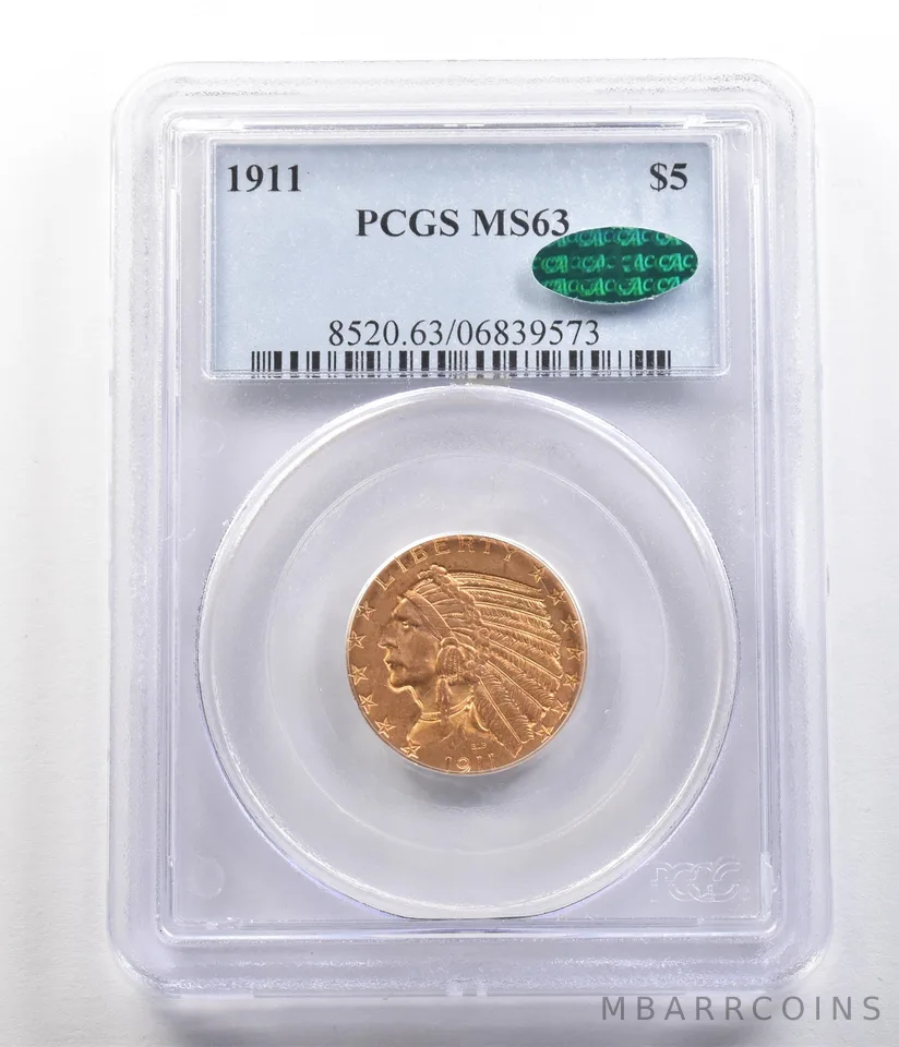 1911 $5 Indian Head Gold Half Eagle MS63 PCGS CAC *4737