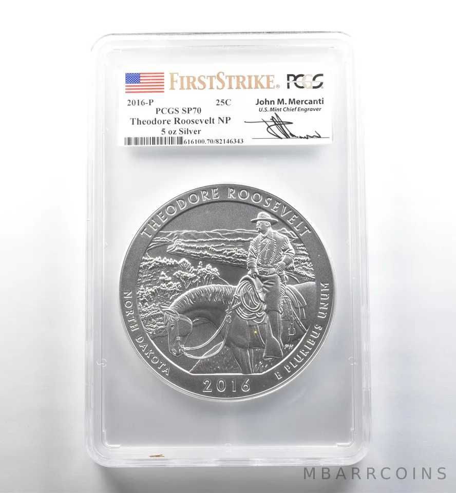 2016-P 5 Oz Silver ATB Quarter Theodore Roosevelt Mercanti FS SP70 PCGS *3557