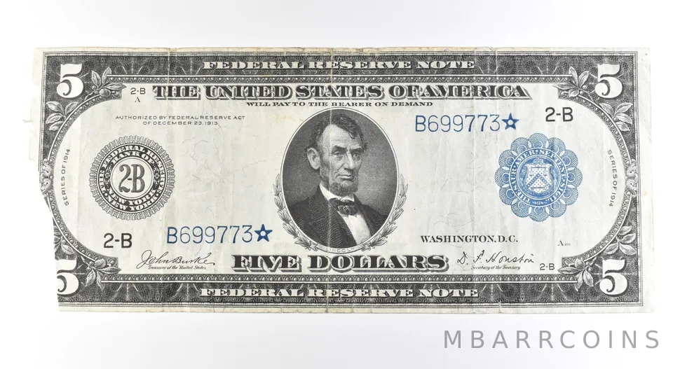 1914 $5 New York NY FRN Star Note Large Note Blue Seal *2703