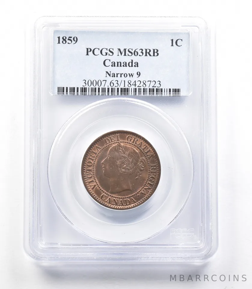 1859 Canada 1 Cent Narrow 9 MS63 RB PCGS a3493