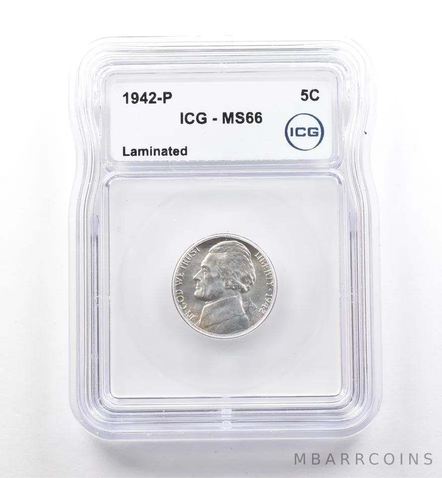 1942-P Jefferson Nickel Laminated MS66 ICG *7490