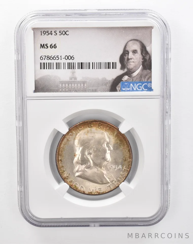 1954-S Franklin Half Dollar MS66 NGC Beautiful Tone *2841