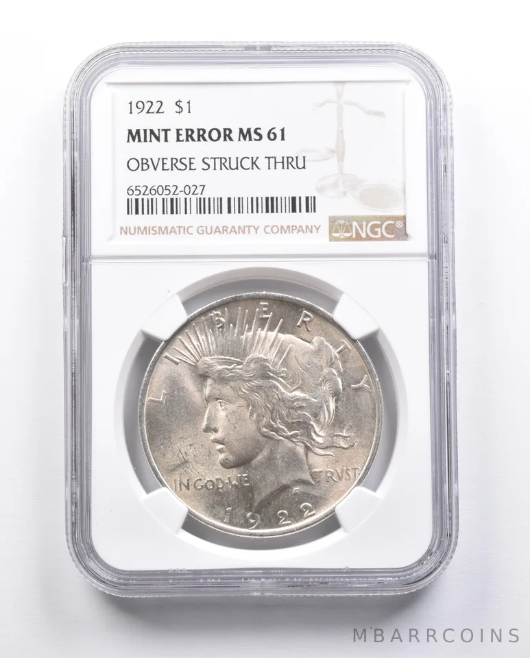 MS61 1922 Peace Silver Dollar Error OBV Struck Thru NGC *6669