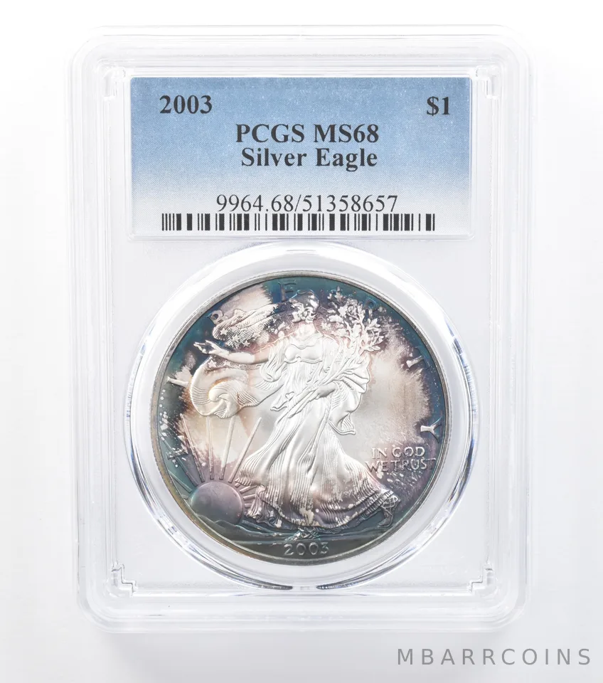 2003 American Silver Eagle MS68 PCGS Blue Peripheral Tone *7773