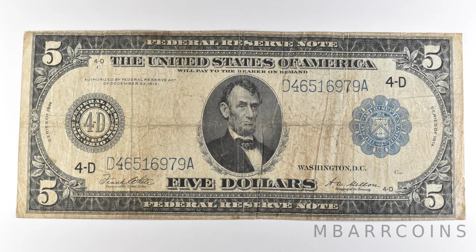 1914 $5 Cleveland OH FRN Large Note Blue Seal *3675