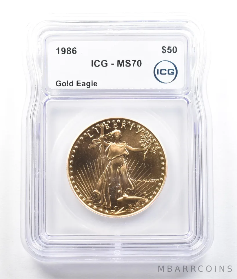 1986 $50 American Gold Eagle 1 Oz Gold MS70 ICG
