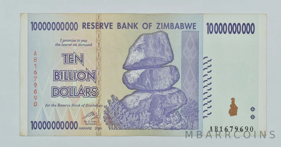 2008 Zimbabwe 10 Billion Dollars Reserve Note
