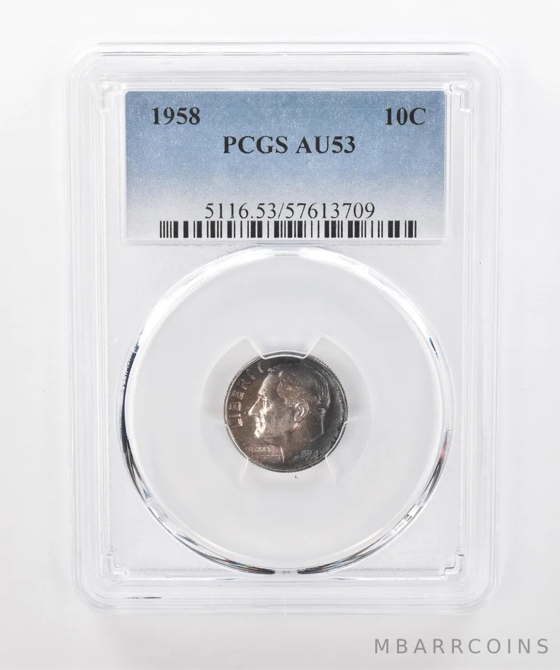 1958 Roosevelt Dime AU53 PCGS Beautiful Tone *1546