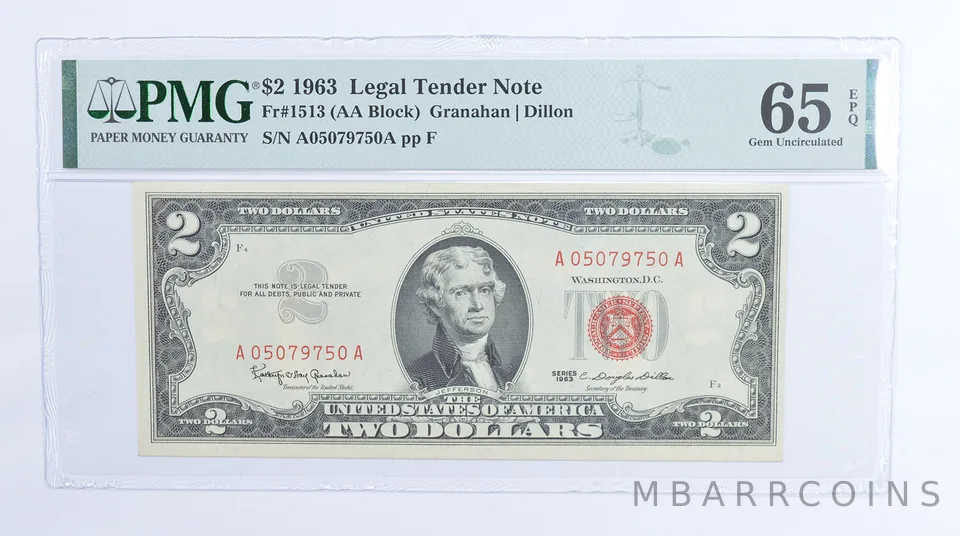 $2 1963 Legal Tender Note FR-1513 PMG 65 EPQ PMG Graded