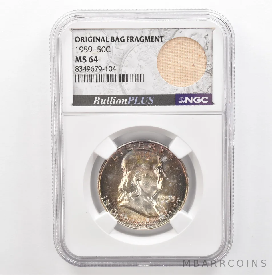 1959 Franklin Half Dollar Original Bag Fragment MS64 NGC Beautiful Tone *5386