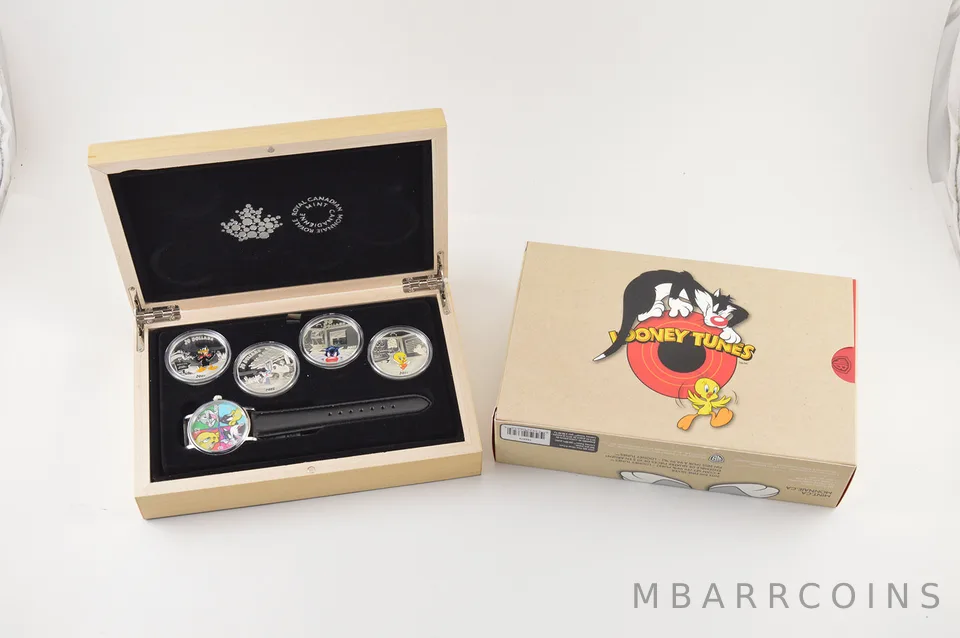 2015 Canada $20 Looney Tunes RCM Silver 4 Coin & Watch Set Box/COA *9453
